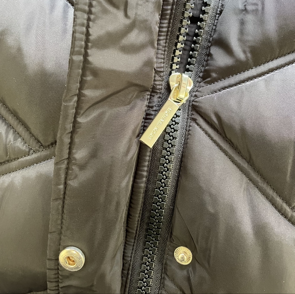 NWT Michael Kors Black MK Mid-Length Fur Puffer Jacket  Designer Coat XL - Picture 6 of 11